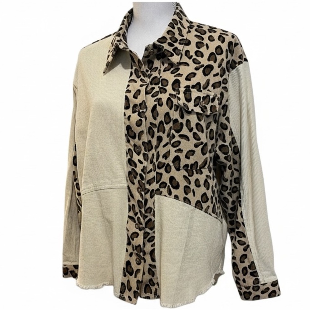 Umgee Women’s Leopard‎ Patchwork Button Down Top … - image 2